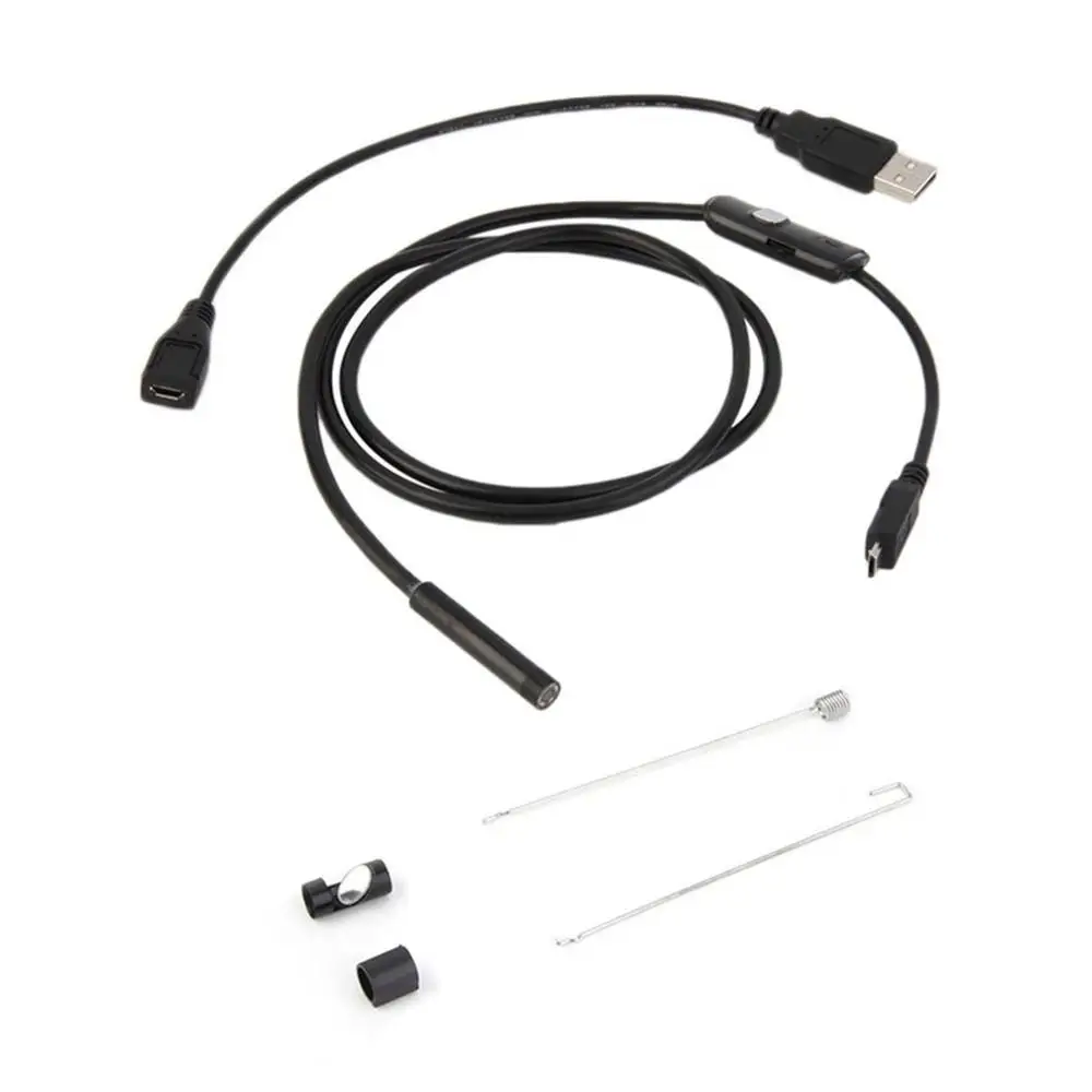 Черный 1 м/7 мм объектив USB кабель мини жесткая инспекционная Гибкая камера Водонепроницаемый эндоскоп бороскоп с 6 светодиодный для телефона Android - Цвет: Черный