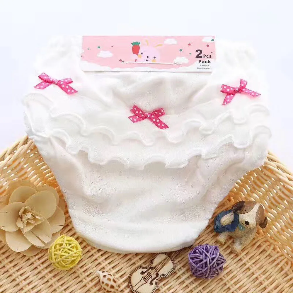 2 pcs/set Baby Underwear Cotton Ruffled Bow Girl Panties Newborn Baby Girl Shorts Underwear 0-2 Years baby cotton panties baby cotton bloomers