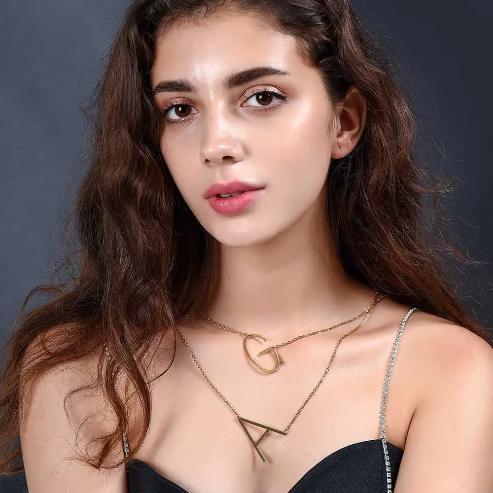

100% Stainless Steel Golden Color Initial Name Pendant Necklace for Women A-Z 26 Letters Pendant Necklaces Choker Name Jewelry