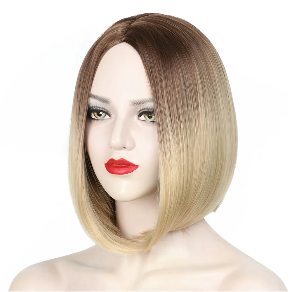 Valenwigs 12 ''прямые волосы синтетический парики средней части эффектом деграде(переход от темного к Цвет два тона коричневый блонд парики из натуральных БОБО Стиль для Для женщин