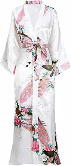 

Plus Size XXXL Chinese Women Long Robe Print Flower Peacock Kimono Bathrobe Gown Bride Bridesmaid Wedding Robes Sexy Sleepwear