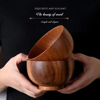 

Jujube Wood Solid Wood Japanese Style Wooden Bowl Insulation Eating Noodle Soup Bowl Baby Rice Bowl Family Large/Small Bowl