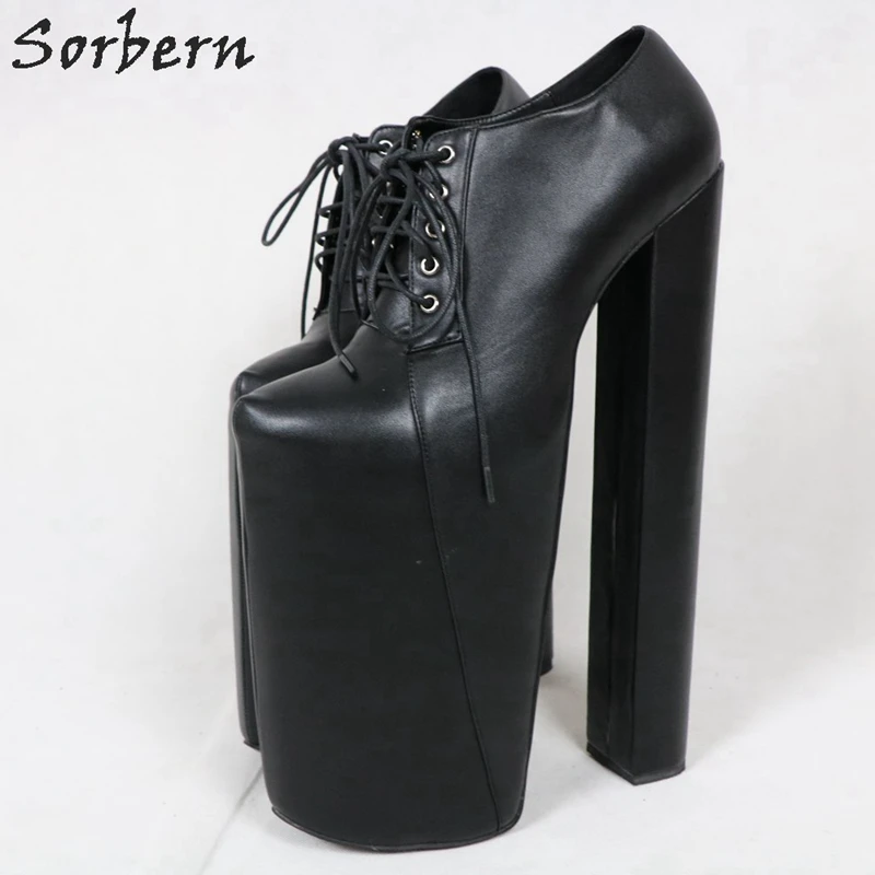 Женские туфли лодочки на платформе Sorbern черные высоком квадратном каблуке 30 см