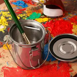 Stainless Steel Airtight Brush Washer Leak Proof Painting Pen Cleaner Bucket