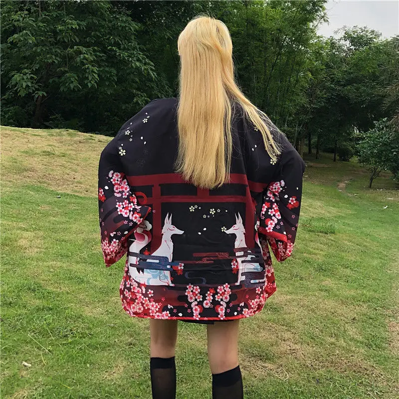 Anime Printing Japanese Kimomo Traditional New Thin Loose Cardigan Kimono Women Plus Size Causl Coat Top Sunscreen Clothes