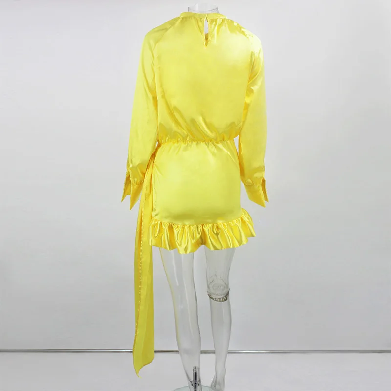 Yellow Long Lantern Sleeve Mini Dress