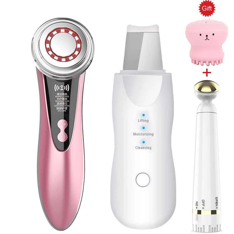 

Color light beauty instrument facial eye electronic beauty instrument +Ultrasonic Skin Scrubber Facial Cleansing Peeling Machine