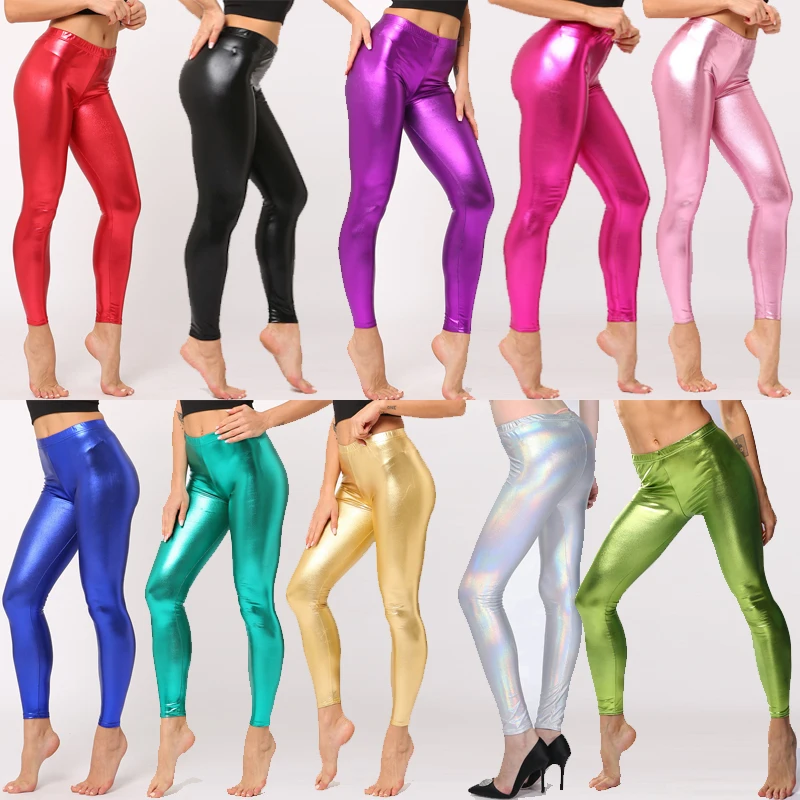 Colored Neon Color Shiny Leggings Women 