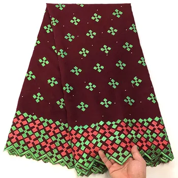 

Latest Design African Dry Lace Fabrics High Quality 100% Cotton Lace Fabric Wine red Stones Swiss Voile Lace In Switzerland G-96