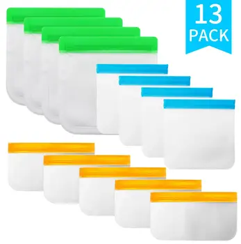 

6/13 Pieces Reusable Food Storage Bag PEVA Silicone Fresh Bag Leakproof Freezer Bag Kitchen Storage for Vegetable Meat