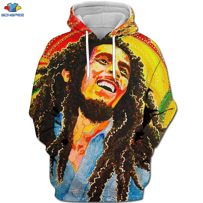 

SONSPEE Music Guitar Hoodie Fun Hip Hop Concert Hoodie tops 3D New Famous Singer Bob Marley Hoody Gym Sports Men's Sweatshirt