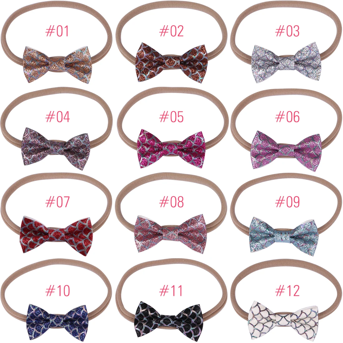 12 pcs 12 шт./компл. Детские бантики, повязка на голову, Детская повязка на голову с бантом, мини, милые, 3 дюйма, с принтом, блестящий бант, нейлоновые ленты, Одежда для младенцев - Цвет: 12 pcs