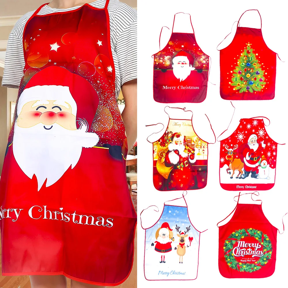60x80cm Christmas Apron Deer Snowman Kitchen Baking Restaurant Bib Accessories