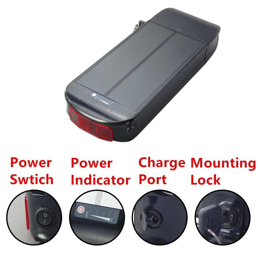 36Volt Rear Rack Carrier City Electric Bike Battery Box 36V 48V Ebike Battery Case Replace Repair Upgrade