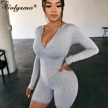 

Colysmo Bodycon Sexy Bodysuit Long Sleeve Jumpsuit Women Zipper V Neck Romper Cotton Bodysuits Ladies Casual Playsuit Overalls