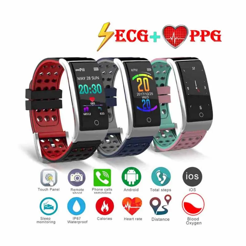 Kcondicee умный Браслет ECG PPG измерение артериального давления фитнес-трекер часы браслет водонепроницаемый монитор сердечного ритма для женщин