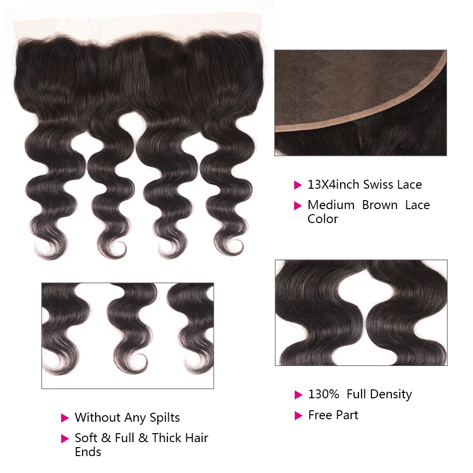 Волосы UNICE Body Wave перуанские Кружева Фронтальная свободная часть человеческих волос Кружева Закрытие Размер 1" x 4" Натуральные Цветные волосы Реми 10-20 дюймов