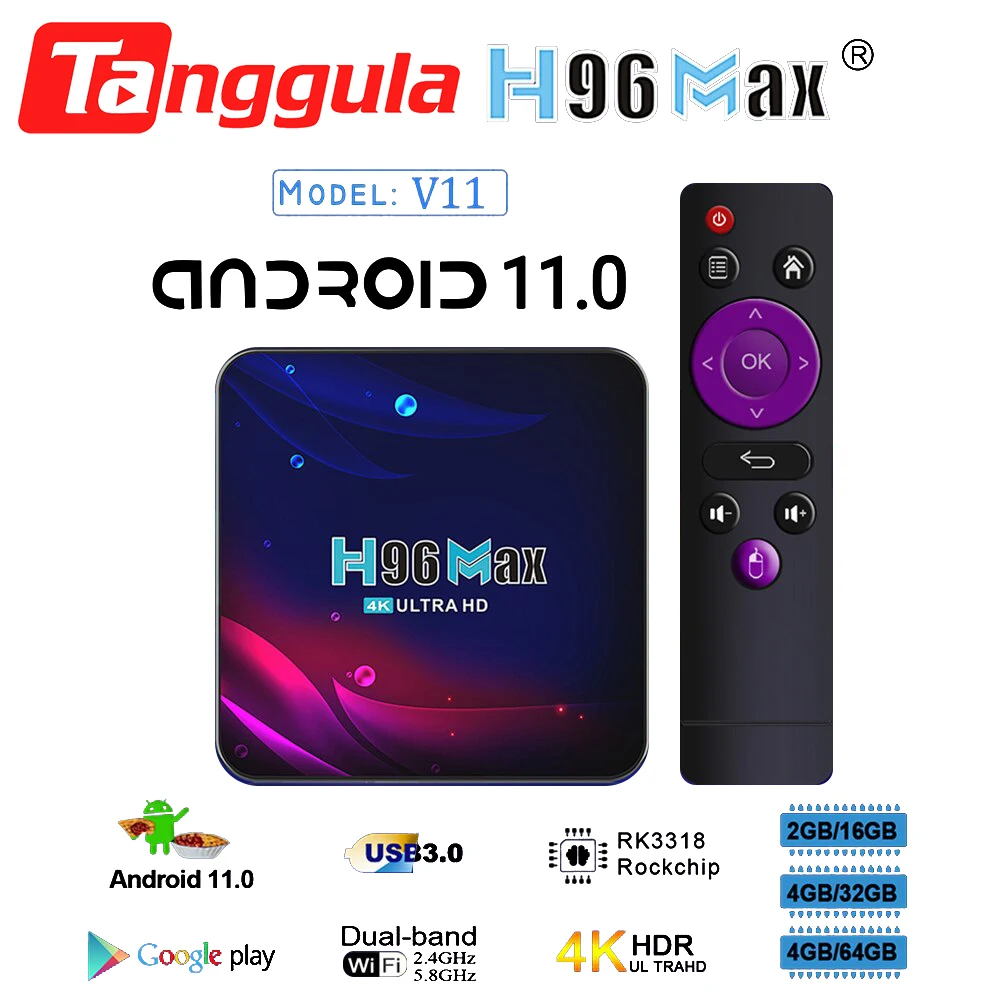 Приставка Смарт-ТВ H96 MaxSmart Android 11 4K Hd Youtube Google Play 5G Wi-Fi Bluetooth приемник медиаплеер HDR USB