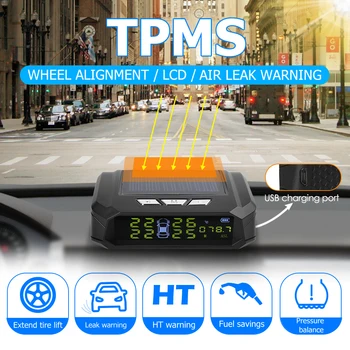 

Solar LCD Car TPMS Altitude Display Auto Car Tire Pressure Monitoring Tyre Temperature Alarm System with 4 Sensors