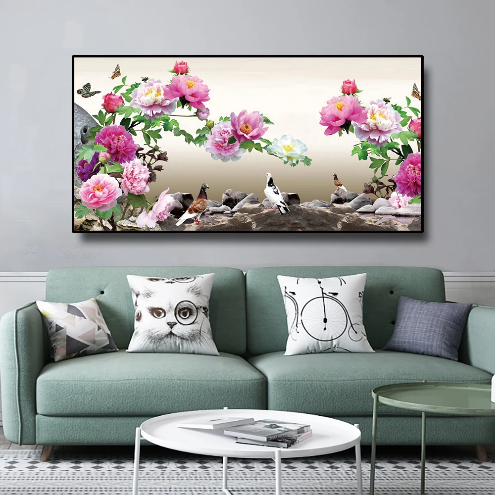 

Peony Flower Canvas Poster Nordic Floral Botanical Animal Print Wall Art Painting Scandinavian Decoration Picture Room Decor