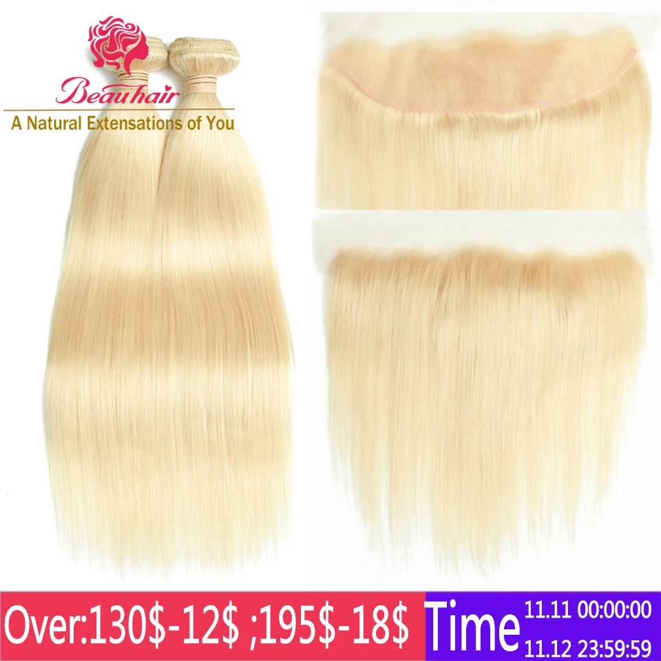 Beau Hair 613 волосы двойные пряди с 13*4 уха до уха Кружева Фронтальная перуанские человеческие волосы медовый блонд не Реми волосы плетение