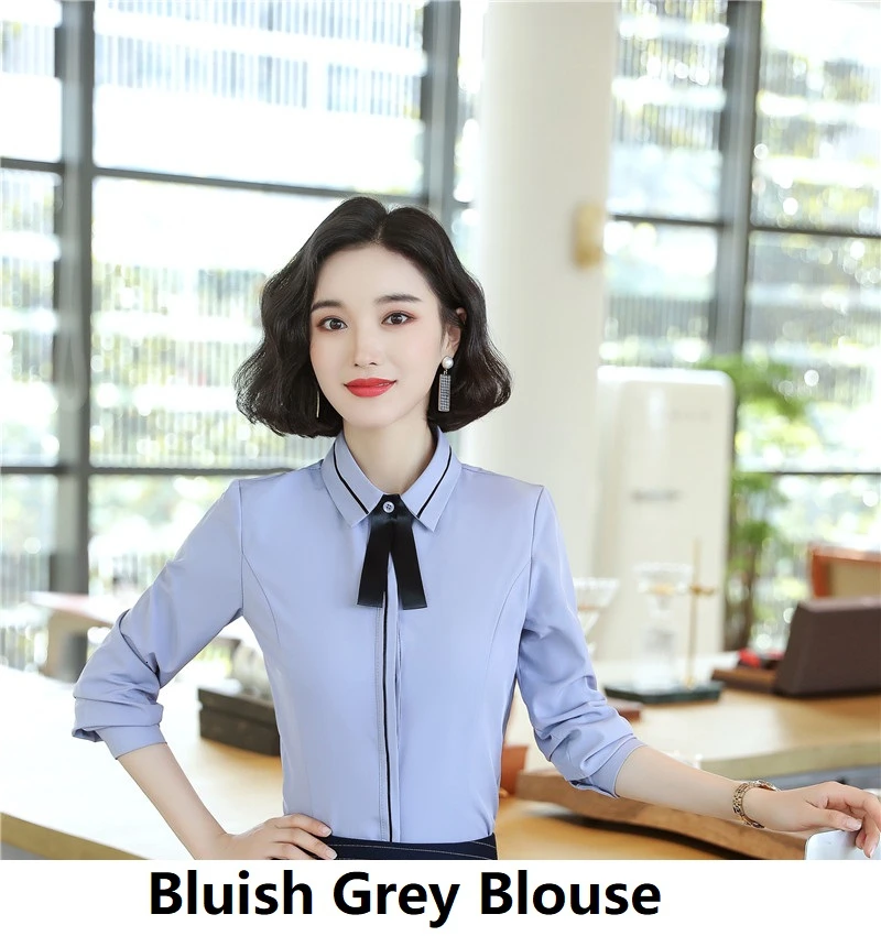 Bluish Grey Blouse Модные Полосатые Формальные форменные дизайнерские брючные костюмы, весна-осень, Женская деловая рабочая одежда, женские офисные стильные профессиональные блейзеры - Цвет: Bluish Grey Blouse