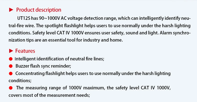 UNI-T UT12S 90 V-1000 V AC Напряжение детектор Бесконтактный карандаш Электрический Мощность светодиодный свет Сенсор метр тестер