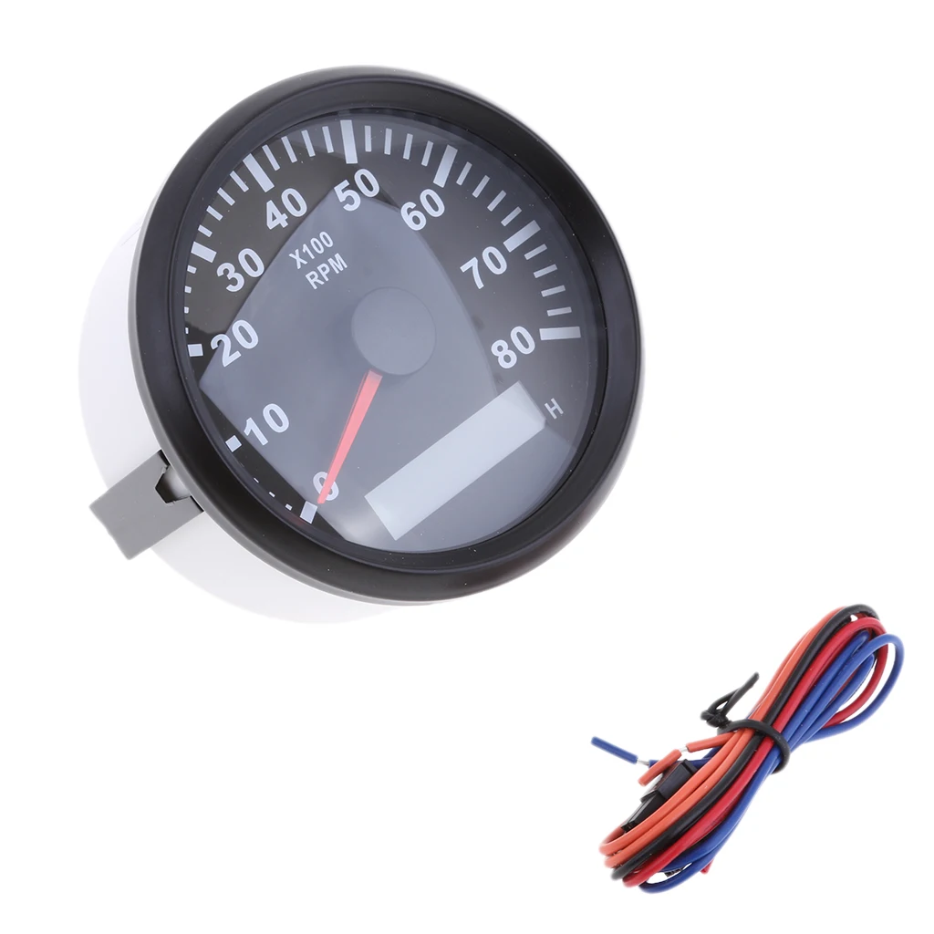 85mm 0-8000 RPM Tachometer Gauge Hour Meter Red Color Reading Pointer #2