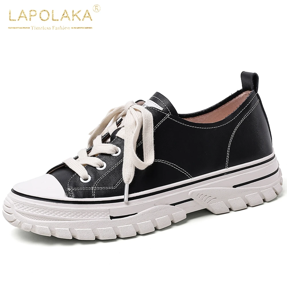 

LAPOLAKA On Sale Full Genuine Leather Fashion Women Shoes Woman Brand Shoelaces Female Vulcanize