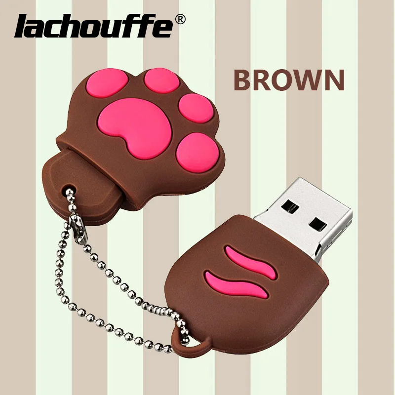 brown Милый Кот лапа USB флеш-накопитель 4 ГБ 8 ГБ 16 ГБ флеш-накопитель 32 ГБ USB флешка флэш-накопитель 64 ГБ USB флэш-брелок мультяшный Флешка cle usb - Цвет: brown