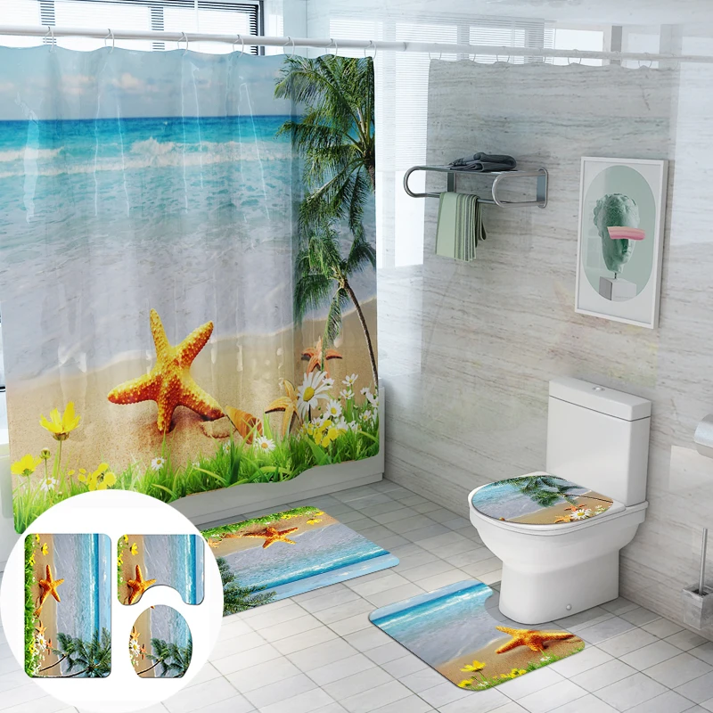 

waterproof screen polyester fabric shower curtains home decorative sea beach starfish pattern curtain for bathroom DW095