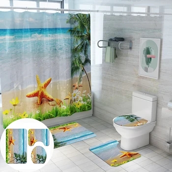 

waterproof screen polyester fabric shower curtains home decorative sea beach starfish pattern curtain for bathroom DW095