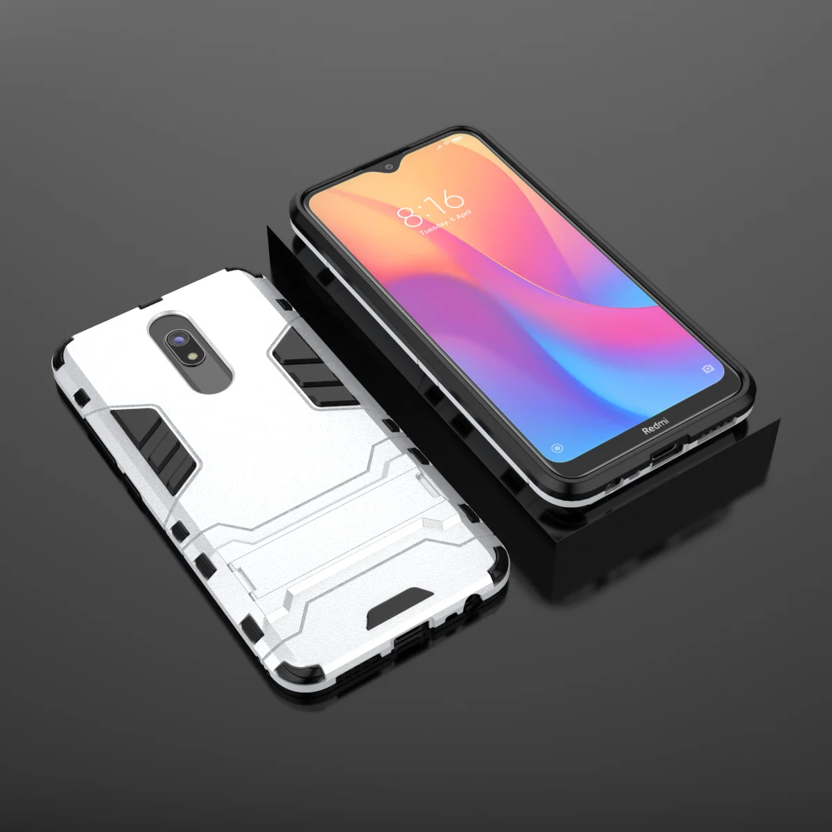 OUDINI для Xiaomi Redmi 8 Redmi 8A задняя крышка Подставка Броня противоударный чехол для Redmi 8 8A чехол - Цвет: silver