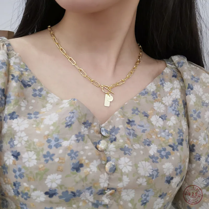 925SterlingSilverEuropeanSimpleRoundPendantSweaterChain