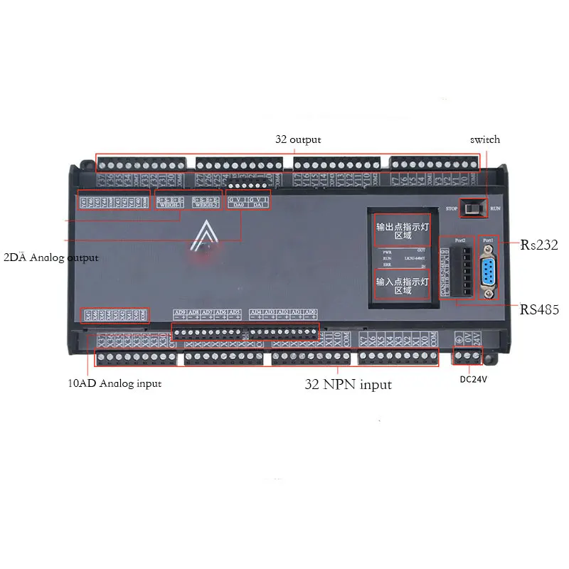 LE3U FX3U 64MT 64MR 32 вход/32 выход 10AD 2DA 2 весят функция программируемого контроллера для FX3n PLC RS485