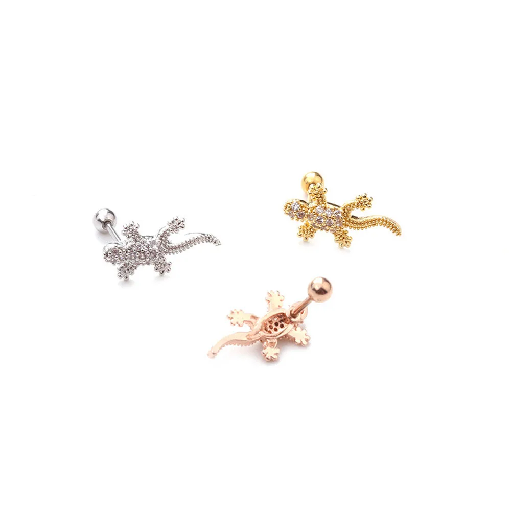 Personality Creative Animal Gecko Cartilage Earrings Stainless Steel Lizard Reptile Thread Stud Earrings Fashion Jewelry