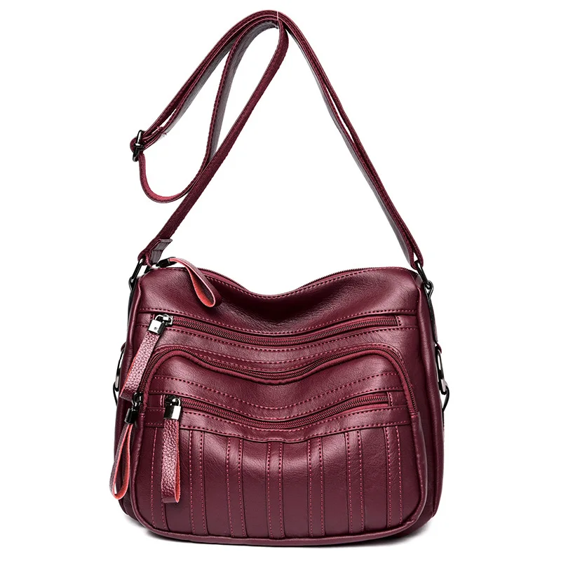 

Soft Leather Multilayer Multi-pocket Shoulder Bag Women's 2018 New Style Korean-style Simple Versatile Middle-aged Mom Shoulder