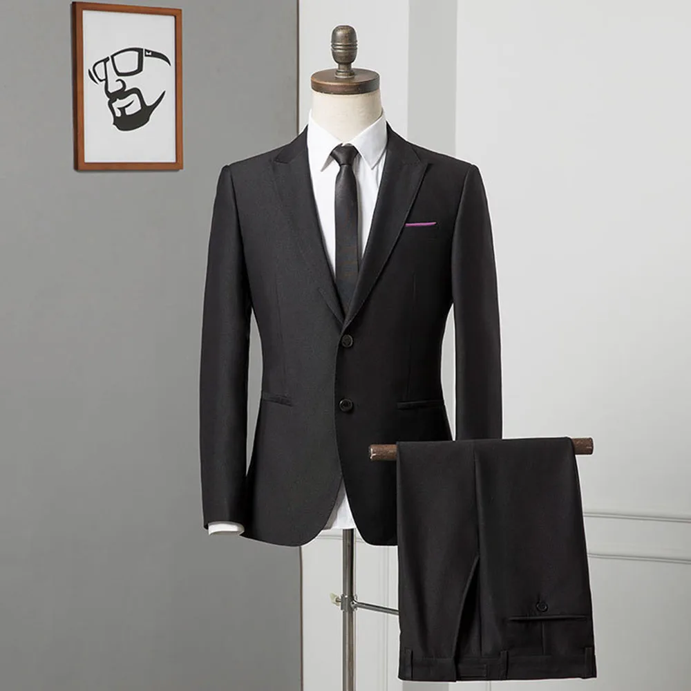 

Dressv men suits two pieces jacket+pants business wear slim two buttons for wedding party formal groom suits