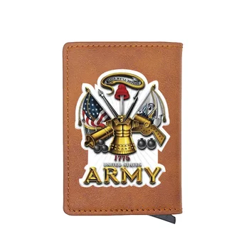 

Classic American Flag Army Design Digital Printing Leather Card Holder Wallet Retro Men Women Aluminium Short Purse