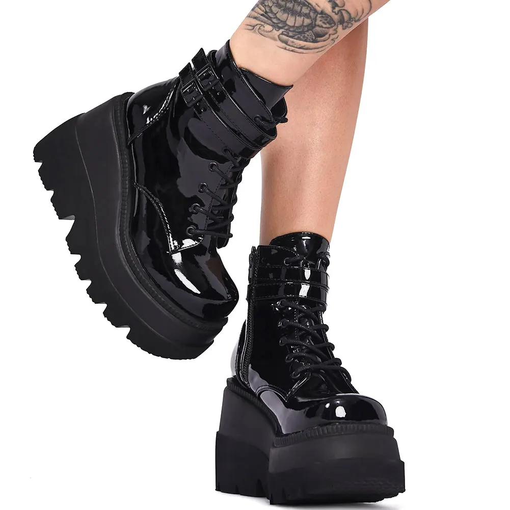 Brand Design Grote Maten 43 Platform Laarzen Hoge Hakken Gothic Chunky  Laarsjes Cosplay Herfst Winter Wiggen Schoenen Enkellaarsjes  Vrouwen|Enkellaars| - AliExpress