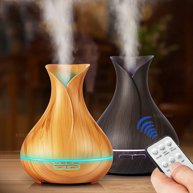 Household 550ml Remote Control Wood Grain Diffusers 7 Colors Llight Air Humidifier