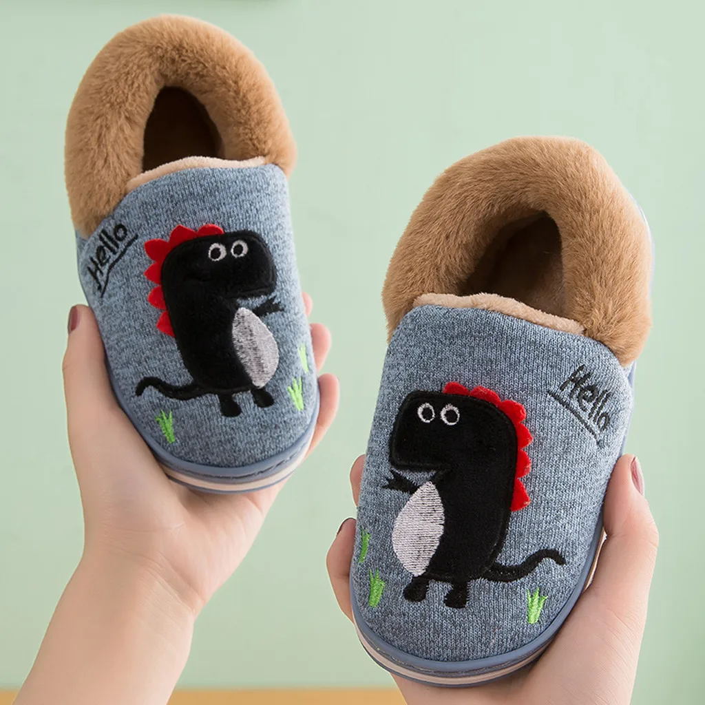 Children Kids Baby Girls Boys Indoor Dinosaur Cartoon Flock Plush Winter Warm Casual Shoes kids shoes Sapato Infantil pantuflas