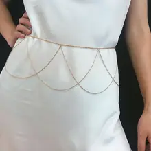 Женское многослойное платье в стиле бохо с цепочкой для живота, перекрещивающимися волнистыми кисточками, минималистичное вечернее платье, декоративный металлический пояс-цепочка