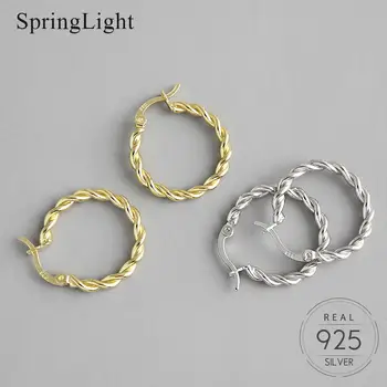 

Springlight Vintage Round Twist Hoop Earring Real 925 Sterling Silver Creative Unique Handmade Fine Jewelry Earrings for Women
