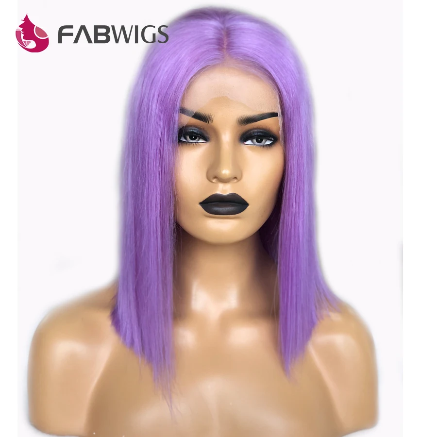 

Fabwigs Lavender Purple BOB Lace Front Wig Pre Plucked 13X4 Lace Front Human Hair Wigs Remy Transparent Lace Wigs