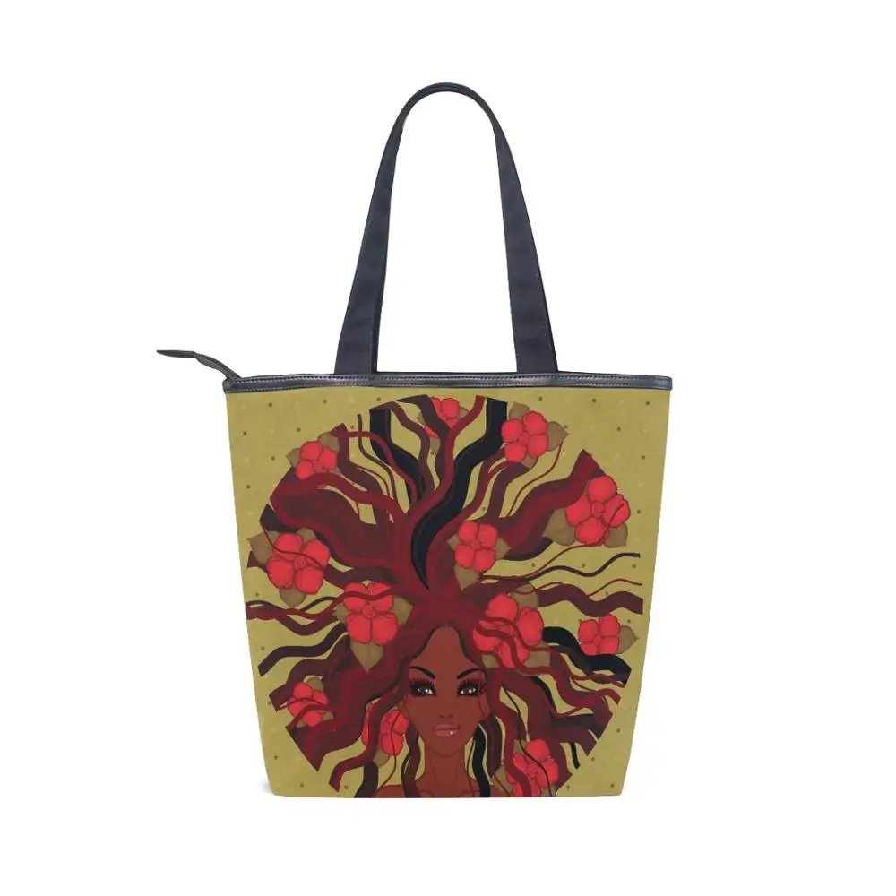 

ALAZA Shoulder Bags Handbag Canvas Leisure beach bag African Women female Big Size Tote Ladies Casual Customizable Drop Shipping