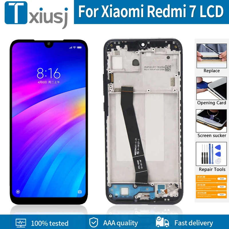 6 26 &quotОригинальный ЖК-дисплей с рамкой для Xiaomi Redmi 7 экран 100% тест сенсорная панель