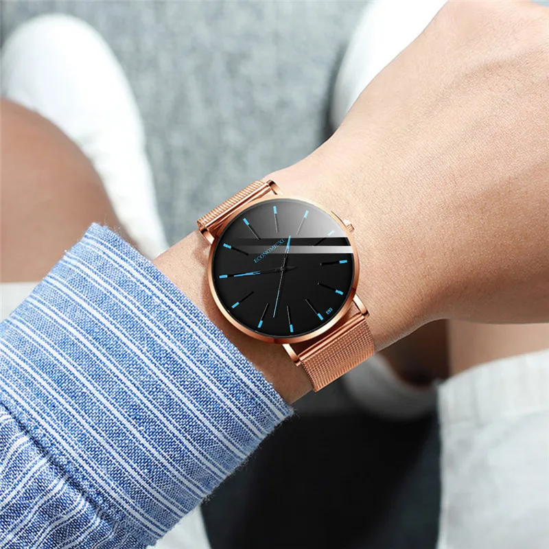 Casual Men's Watch Blue Pointer Multi-Color Alloy Mesh Minimalist Luxury Slim Male Business Temperament Wrist Watch reloj hombre