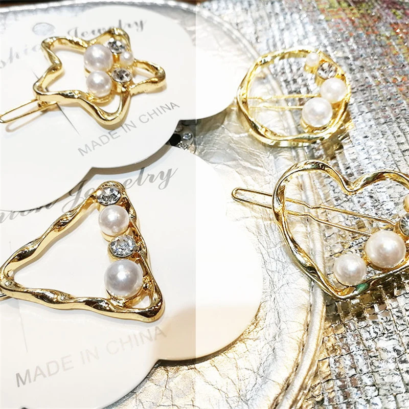 

1Pcs Pearl Alloy Hair Clip Young Girl Hair Decoration Geometry Decoration Hairpin Snap Barrette Stick Metal Styling Accessories
