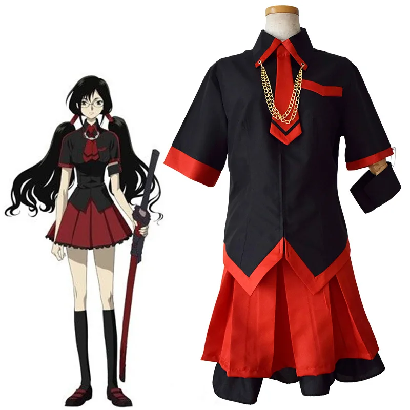 

Anime Blood-C Kisaragi Saya Girl Cloth Uniform Cosplay Costume long hair Custom-Made Halloween Costume for Women